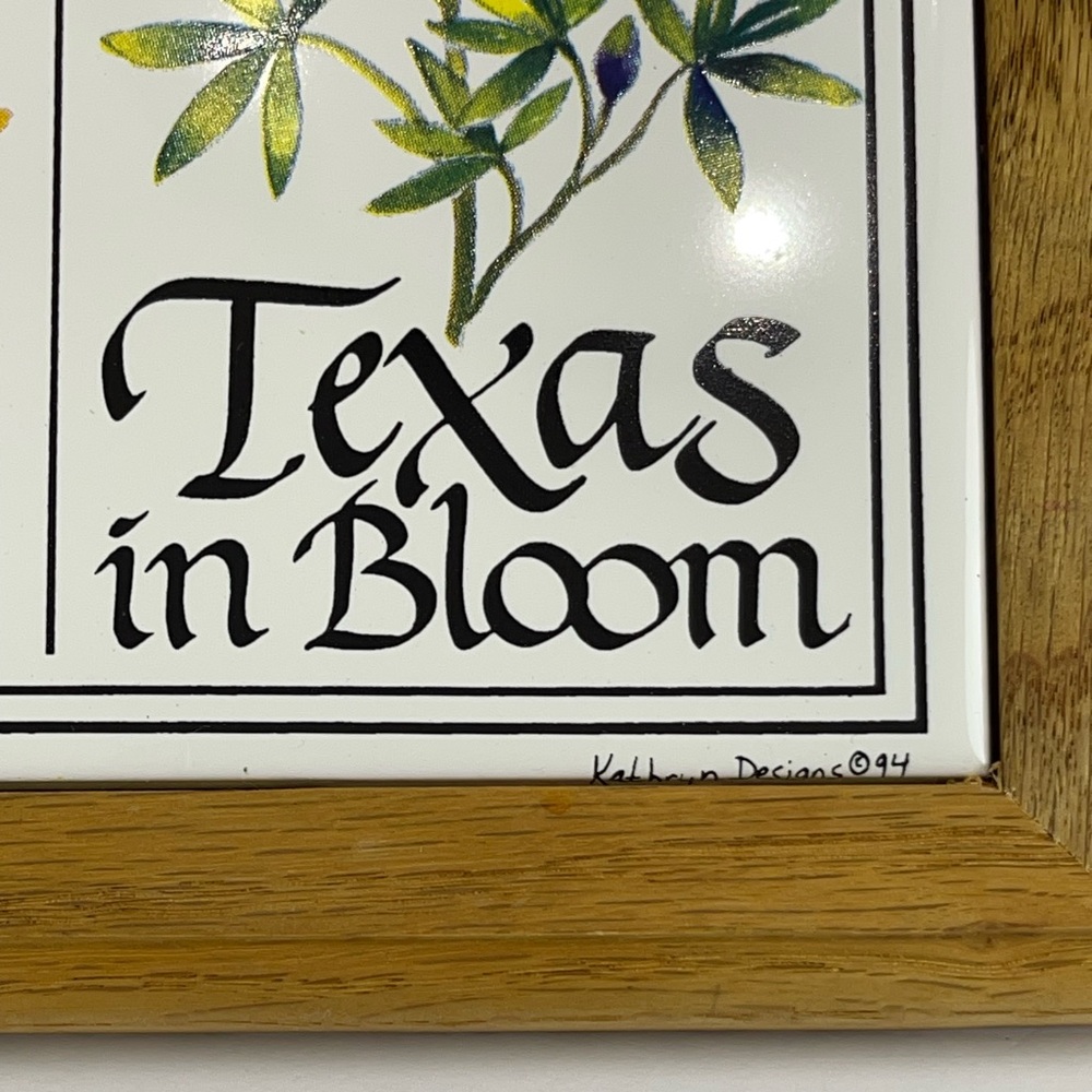Vintage wooden framed porcelain ceramic Texas tile - Picture 2 of 6